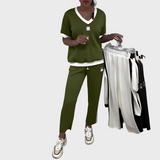 Kristýna - Ensemble Décontracté Femme avec Top et Pantalon à Décolleté en V