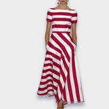 Robe longue à rayures cousue à la main
