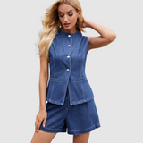 Nela - Gilet élégant sans manches avec boutons et short