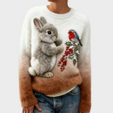 Lucy - Pull en peluche avec un lapin de Noël