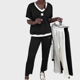 Kristýna - Ensemble Décontracté Femme avec Top et Pantalon à Décolleté en V