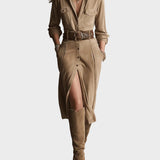 Robe midi en suède marron à la mode pour femmes
