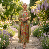 Daniela - Robe longue à motif floral avec gilet ajusté