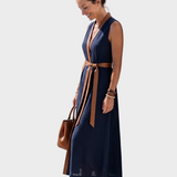Lidia - Robe Midi avec Détail Contrastant