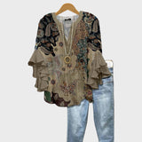 Barbora - Blouse femme avec un motif riche et des manches à volants