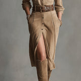 Robe midi en suède marron à la mode pour femmes