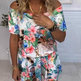 Combinaison avec Motifs de Plantes et de Fleurs, Style Épaules Nues