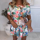 Combinaison avec Motifs de Plantes et de Fleurs, Style Épaules Nues