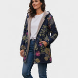 Aurora - Manteau Bleu Marine à Motif Floral