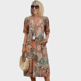 Leontýna – Robe midi imprimée avec décolleté en V