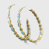 Boucles d'Oreilles Vintage en Opale Bleue et Or