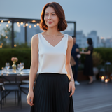 Camila | Top Sans Manches Drapé Femme | Décolleté V | Tissu Doux