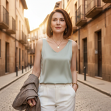 Camila | Top Sans Manches Drapé Femme | Décolleté V | Tissu Doux