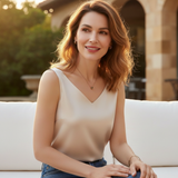 Camila | Top Sans Manches Drapé Femme | Décolleté V | Tissu Doux