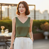 Camila | Top Sans Manches Drapé Femme | Décolleté V | Tissu Doux