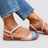 Roselina - Sandales roses asymétriques à bloc coloré