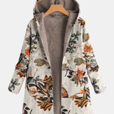 Elena - Manteau Sherpa Boho à Fleurs avec Capuche