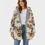 Elena - Manteau Sherpa Boho à Fleurs avec Capuche