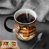 Tasse thermique en céramique magique avec motif de bibliothèque