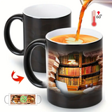 Tasse thermique en céramique magique avec motif de bibliothèque