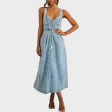Aneta – Robes en jean sans manches classiques avec boutons sur le devant