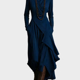 Teresa - Robe maxi en tricot asymétrique avec col roulé