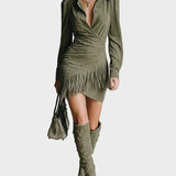 Robe Mini Verte en Viscose avec Décolleté en V