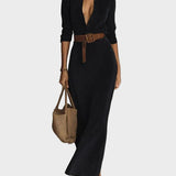 Robe maxi en daim avec un seul bouton et col