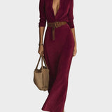 Robe maxi en daim avec un seul bouton et col