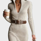 Gabriela - Robe midi en tricot avec ceinture et col montant
