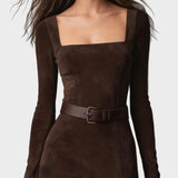 Robe Maxi en Similicuir Brun Foncé avec Décolleté Carré