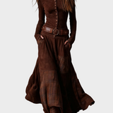 Helena - Robe maxi en velours bleu marine avec ceinture