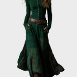 Helena - Robe maxi en velours bleu marine avec ceinture