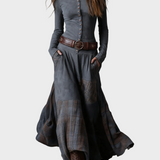Helena - Robe maxi en velours bleu marine avec ceinture