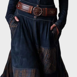 Helena - Robe maxi en velours bleu marine avec ceinture
