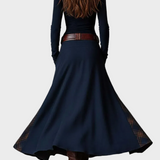 Helena - Robe maxi en velours bleu marine avec ceinture