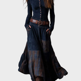 Helena - Robe maxi en velours bleu marine avec ceinture