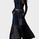 Helena - Robe maxi en velours bleu marine avec ceinture