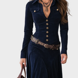 Iwona - Robe maxi en velours avec ceinture