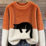 Aitana | Pull en Tricot Doux Imprimé Chat Femme Col Rond