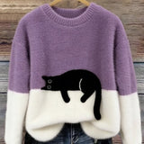 Aitana | Pull en Tricot Doux Imprimé Chat Femme Col Rond