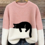 Aitana | Pull en Tricot Doux Imprimé Chat Femme Col Rond