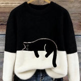 Aitana | Pull en Tricot Doux Imprimé Chat Femme Col Rond