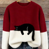 Aitana | Pull en Tricot Doux Imprimé Chat Femme Col Rond