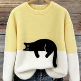 Aitana | Pull en Tricot Doux Imprimé Chat Femme Col Rond