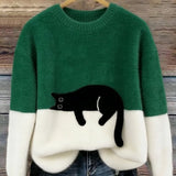 Aitana | Pull en Tricot Doux Imprimé Chat Femme Col Rond