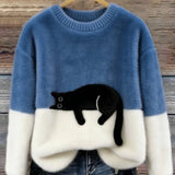 Aitana | Pull en Tricot Doux Imprimé Chat Femme Col Rond