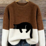 Aitana | Pull en Tricot Doux Imprimé Chat Femme Col Rond