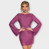 Robe dos nu avec sequins et manches longues