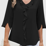 Consuelo | Blouse à Volants Décolleté en V Femme Manches Trois Quarts